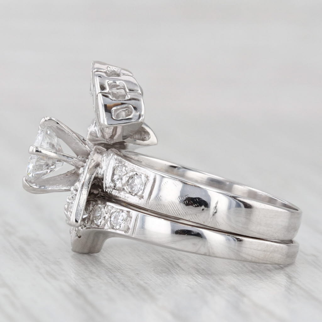 Light Gray Retro 1.12ctw Diamond Engagement Ring Wedding Jacket 14k White Gold Bridal Set