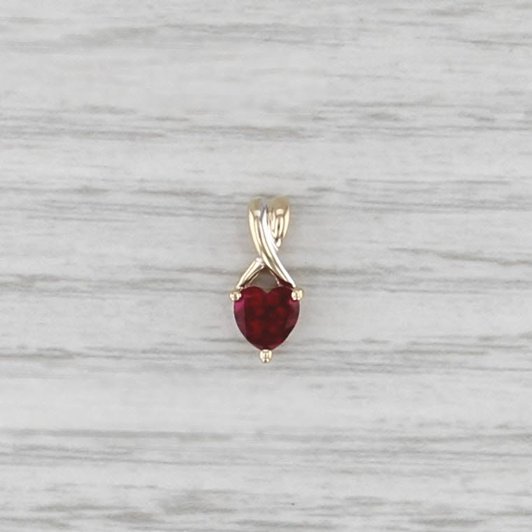 0.50ct Lab Created Ruby Heart Pendant 10k Yellow Gold Small Drop