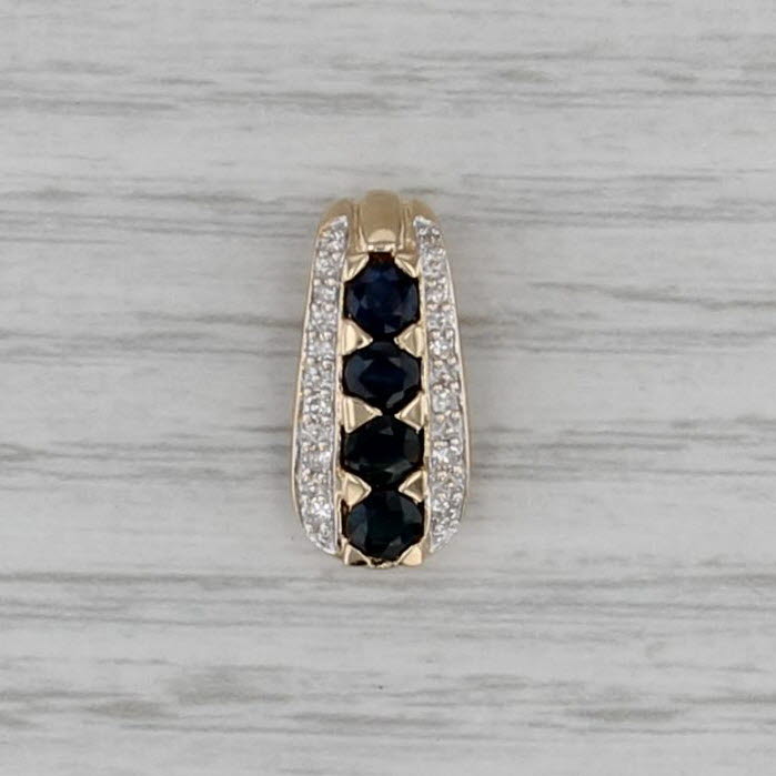 1.12ctw Blue Sapphire Diamond Journey Pendant 14k Yellow Gold Small Drop