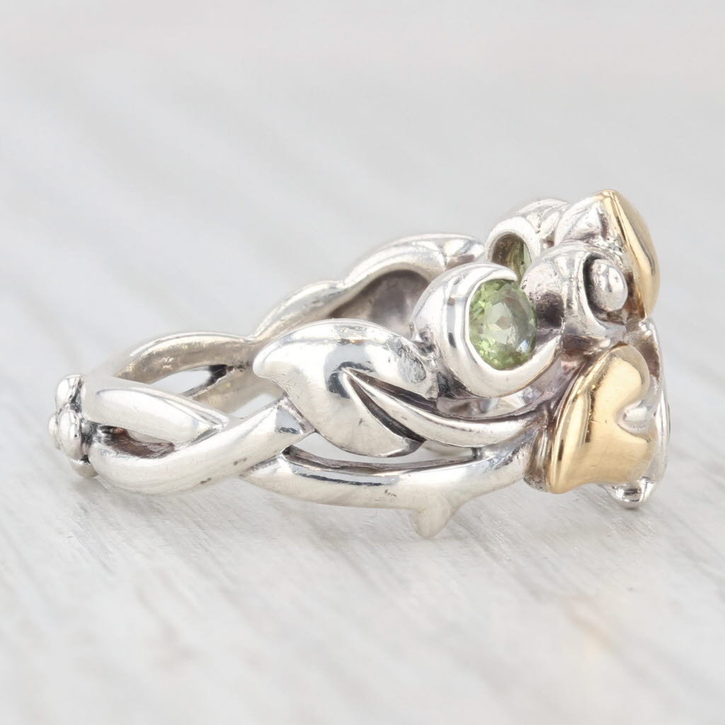 Light Gray Bixby 0.60ctw Peridot Flower Ring Sterling Silver 18k Gold Size 6 Statement