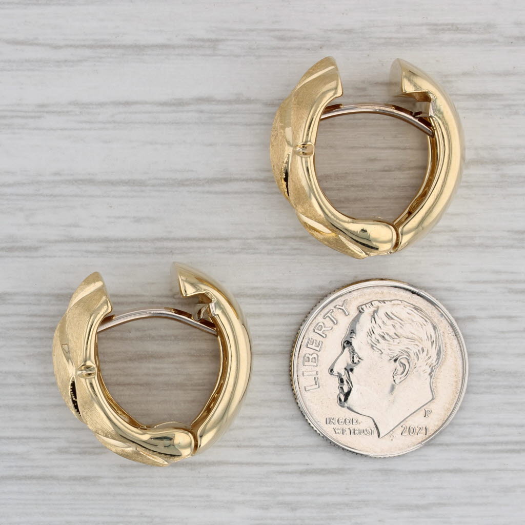 Gray Champesan Crosshatch Hoop Earrings 18k Gold Italian Hinged Snap Top Round Hoops