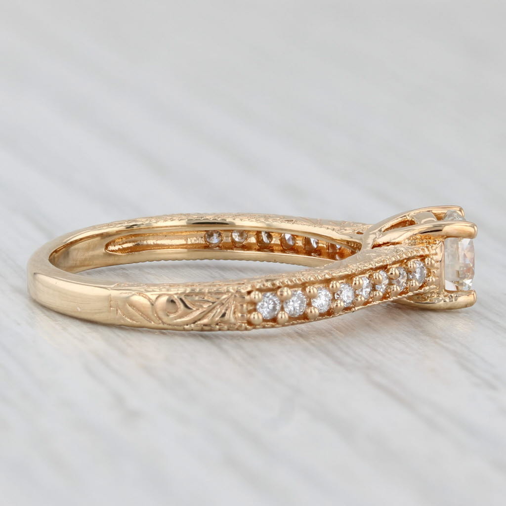 Light Gray New 0.81ctw Round Diamond Engagement Ring 18k Gold Sz 6.5 Cathedral Etched Band