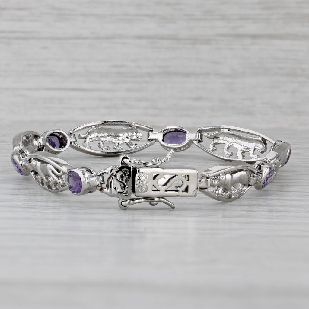 Gray 3.70ctw Purple Lab Created Sapphire Panther Bracelet Sterling Silver 7 1/4"