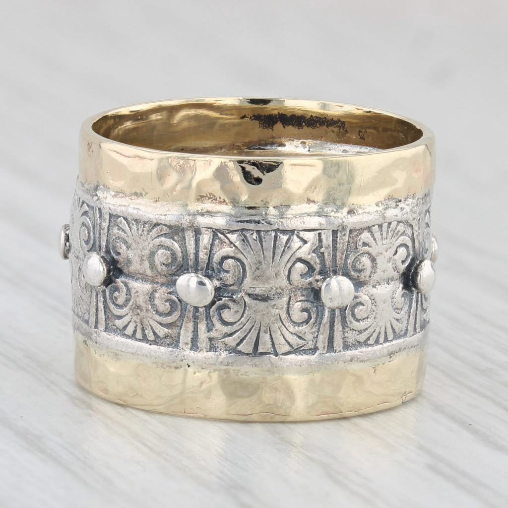Light Gray Wide Cigar Band Ring 14k Gold Sterling Silver Statement Size 6 Prodesso