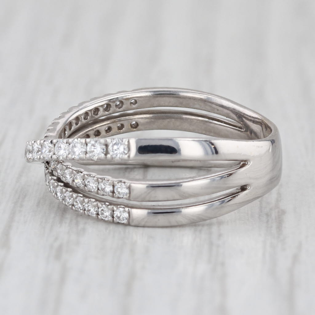 0.73ctw Diamond Crossover Ring 14k White Gold Size 9.5 Anniversary 3-Bands