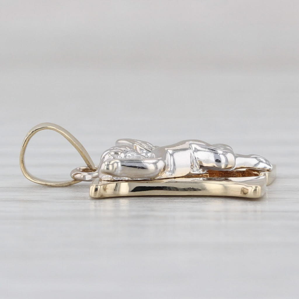 Initial Letter M Cherub Guardian Angel Pendant 14k White Yellow Gold