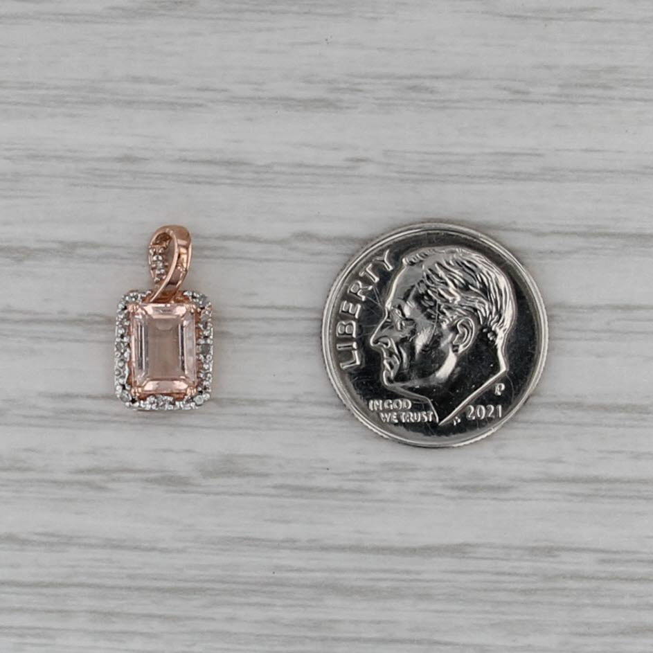 0.92ctw Morganite Diamond Halo Pendant 10k Rose Gold Small Drop
