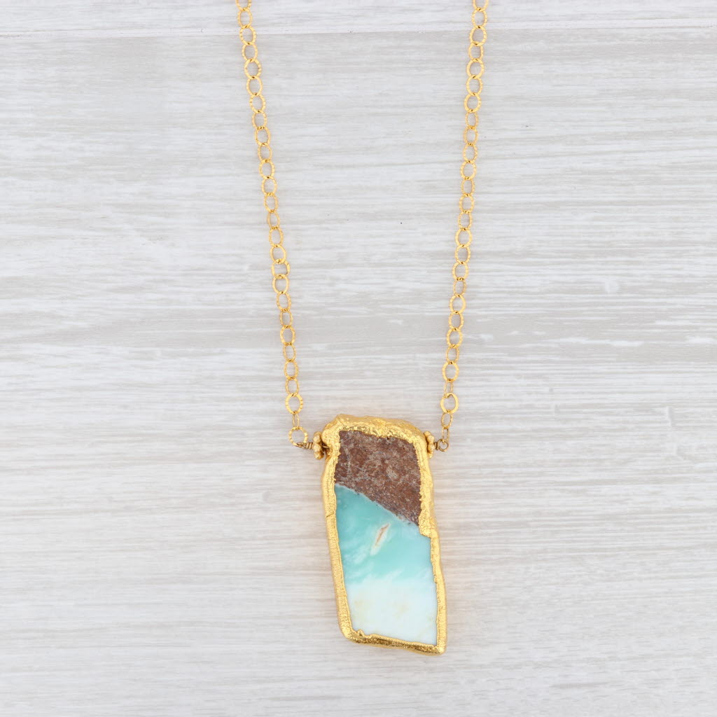 New Nina Wynn Chrysoprase Pendant Necklace Sterling Gold Vermeil 32"