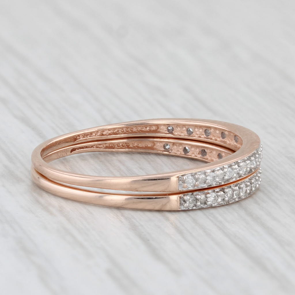 Light Gray Set of 2 Diamond Wedding Bands 10k Rose Gold Stackable Rings Size 6.25