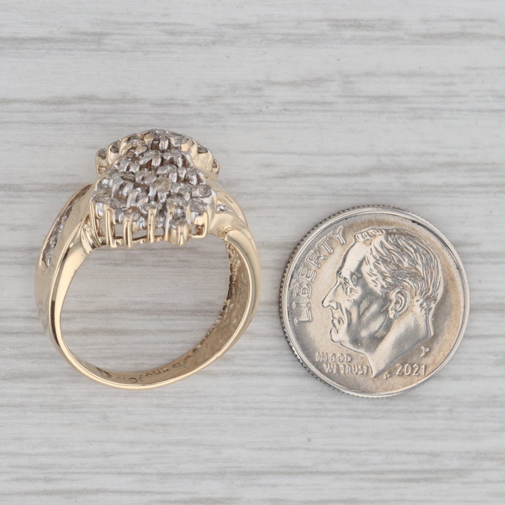 Gray 0.98ctw Diamond Cluster Bypass Ring 10k Yellow Gold Size 7 Cocktail