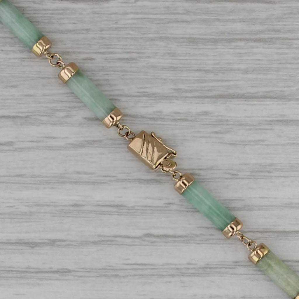 Linked Jadeite Jade Tube Bead Necklace 14k Yellow Gold 18.75" 4mm