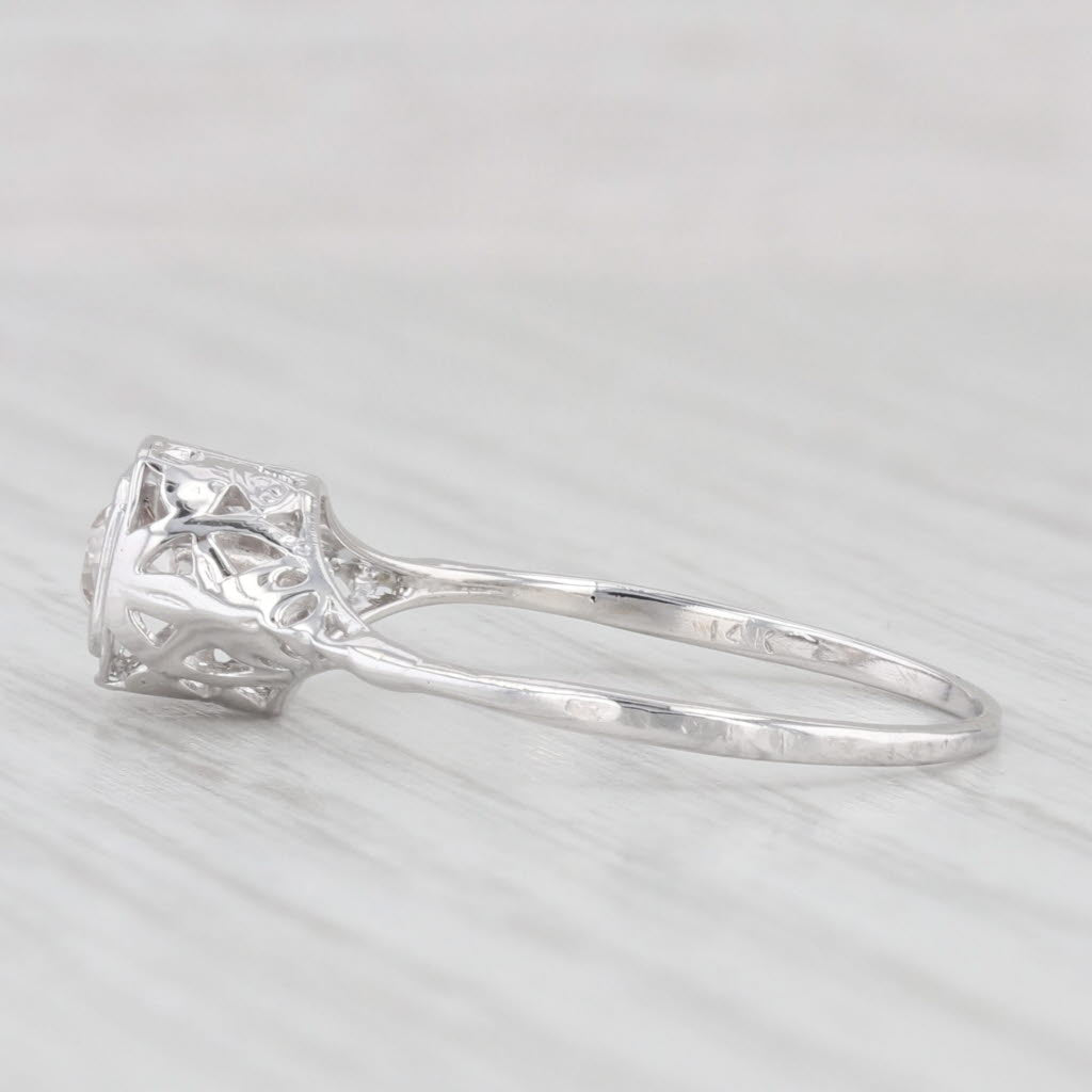 Light Gray Art Deco 0.25ct Diamond Solitaire Engagement Ring 14k White Gold Size 8.25