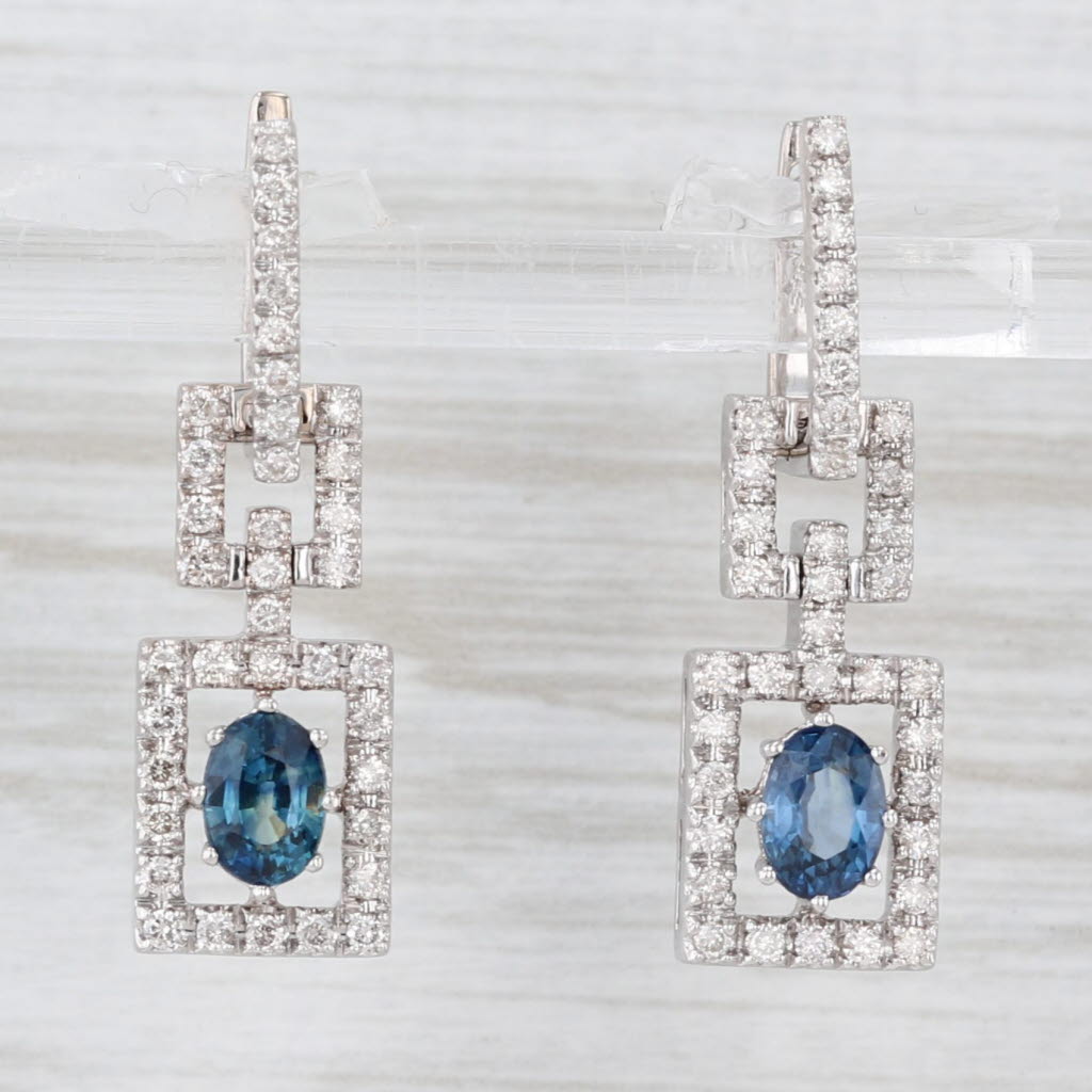 Light Gray 1.82ctw Blue Sapphire Diamond Halo Drop Earrings 14k White Gold