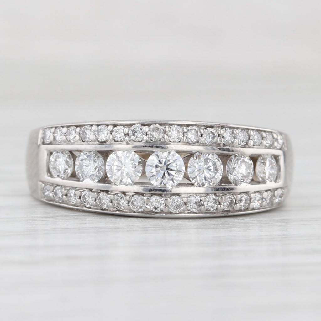 Light Gray 0.90ctw Diamond Anniversary Wedding Band 14k White Gold Size 8.5