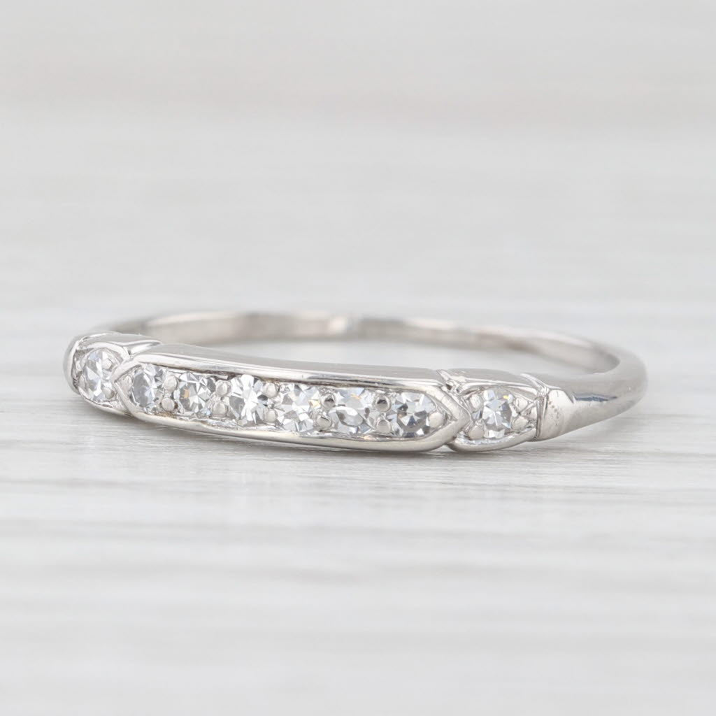 Light Gray Art Deco 0.12ctw Diamond Wedding Band Platinum Stackable Ring