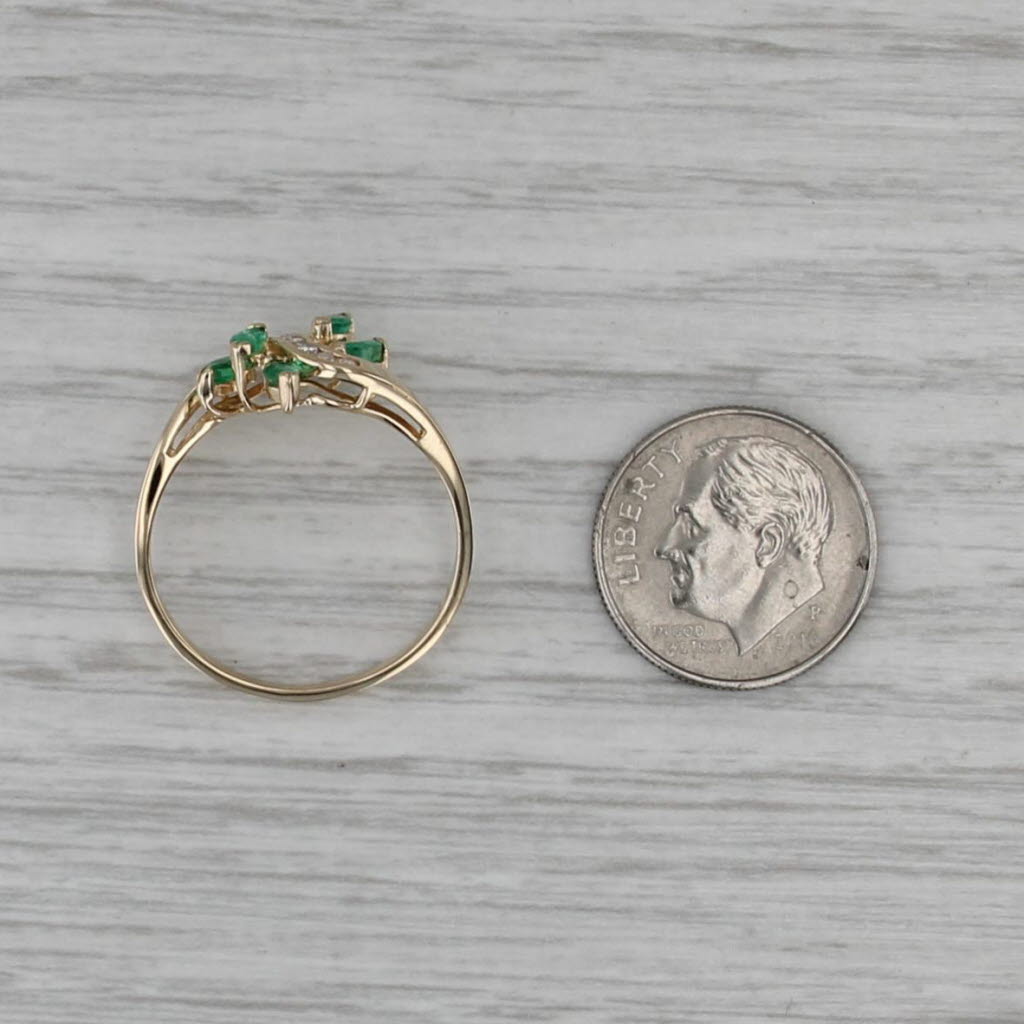 0.50ctw Emerald Diamond Bypass Ring 14k Yellow Gold Size 8.5