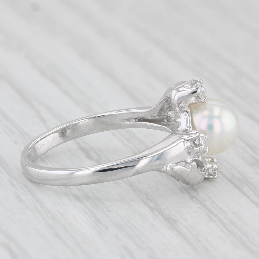 Light Gray Cultured Pearl Lab Created Spinel Ring 10k White Gold Size 6 Bypass