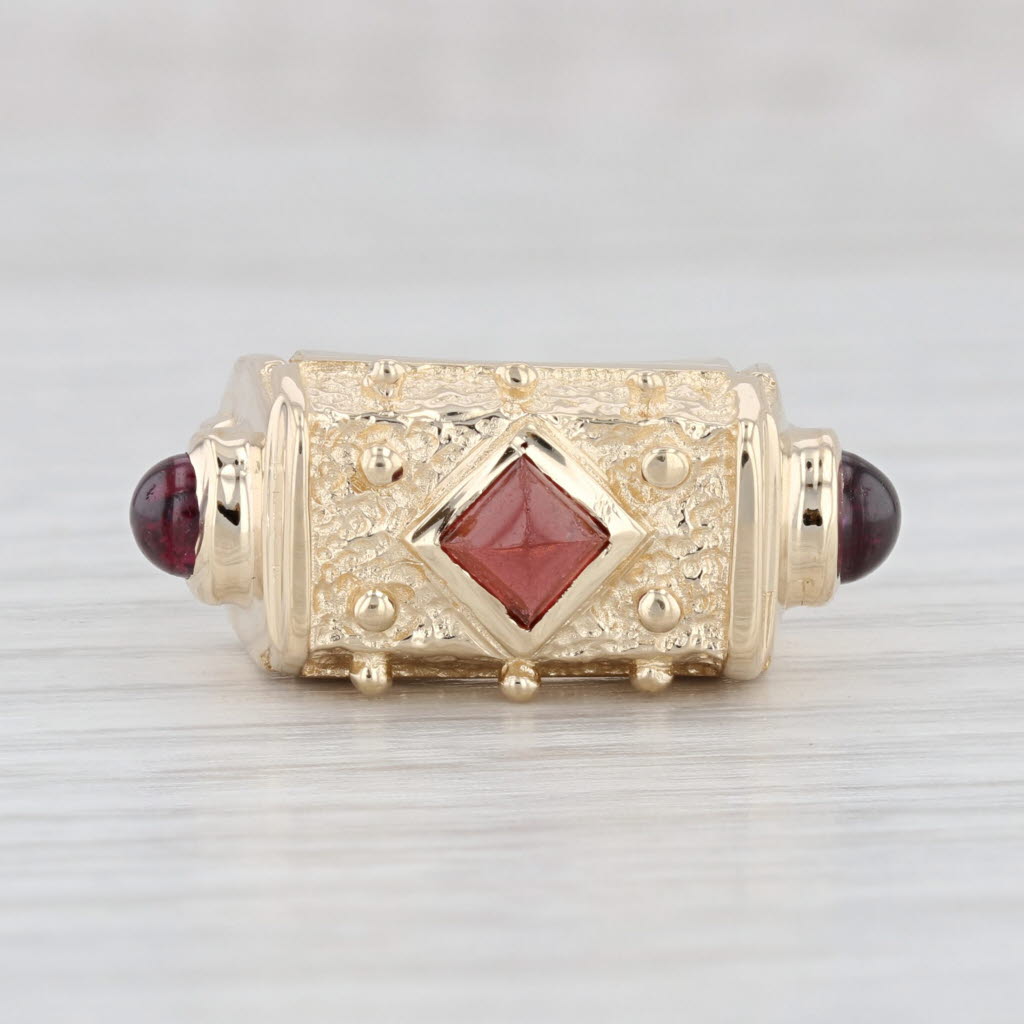Light Gray Ornate Garnet Ring 14k Yellow Gold Size 5 Vintage Style Statement