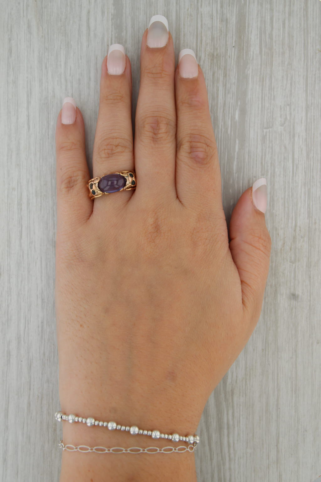 Vintage Dragon Ring 14k Gold Puprple Lab Created Sapphire Black Stone Size 8