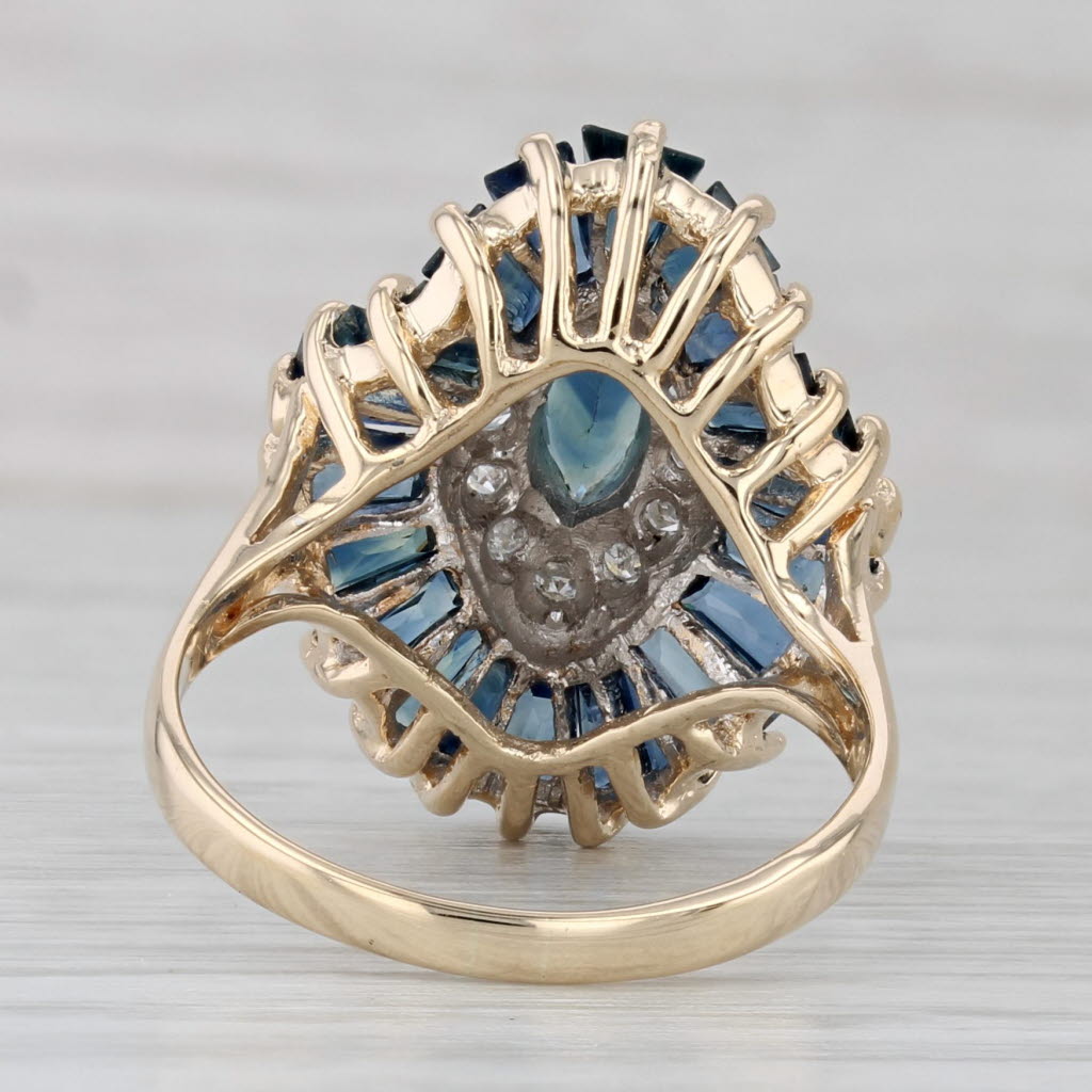 Gray 4.52ctw Blue Sapphire Diamond Halo Ring 14k Yellow Gold Size 7.25 Cocktail