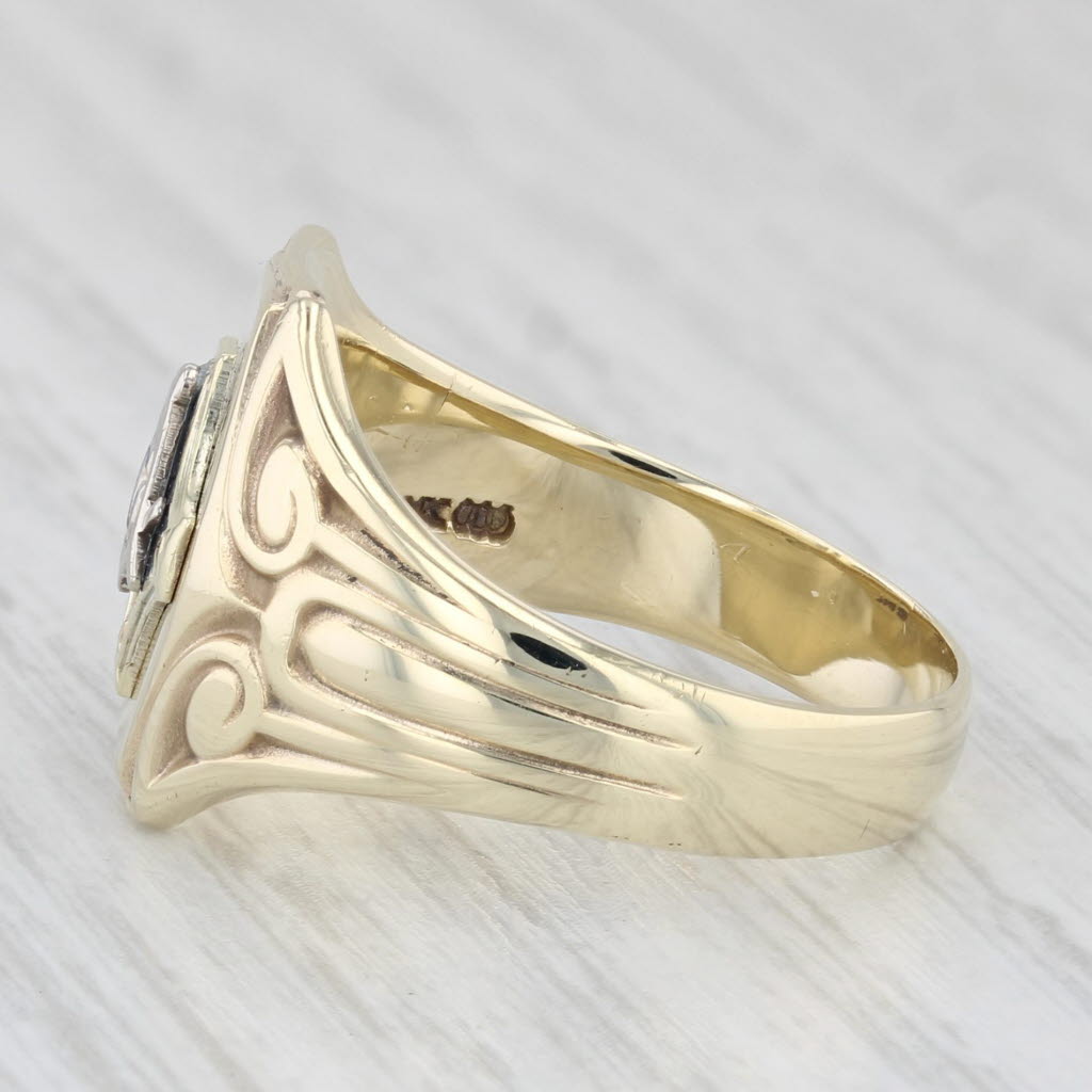 Light Gray Vintage Masonic Signet Ring 10k Yellow Gold Blue Lodge Square Compass Size 9.75