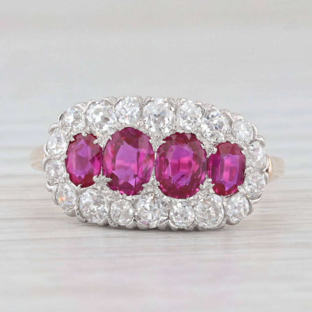 Light Gray 2.03ctw Vintage Ruby Diamond Ring 10k Yellow Gold Platinum Size 8.75