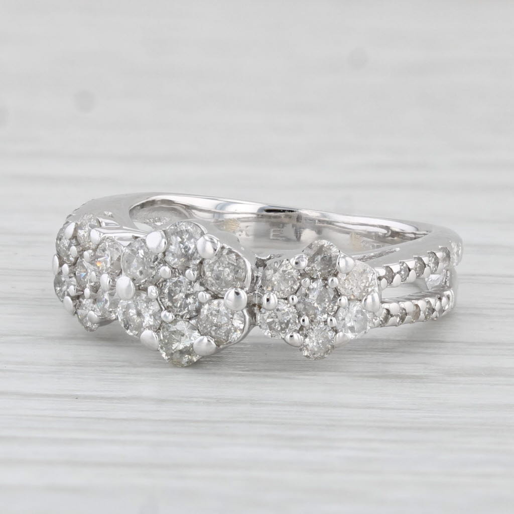 Light Gray 0.90ctw Diamond Clusters Ring 14k White Gold Size 4.25 Engagement