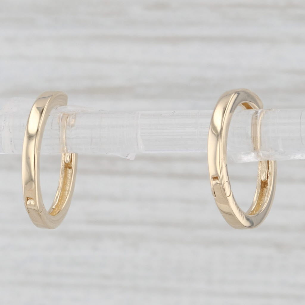 Light Gray Small Round Huggie Hoop 14K Yellow Gold Earrings Hinged Hoops