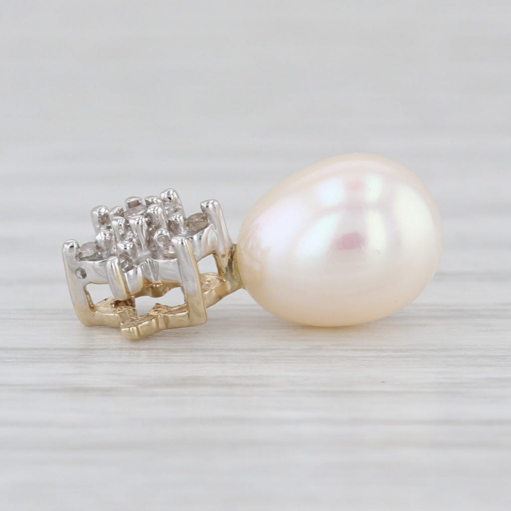 Cultured Pearl Diamond Star Pendant 14k Yellow Gold Small Drop