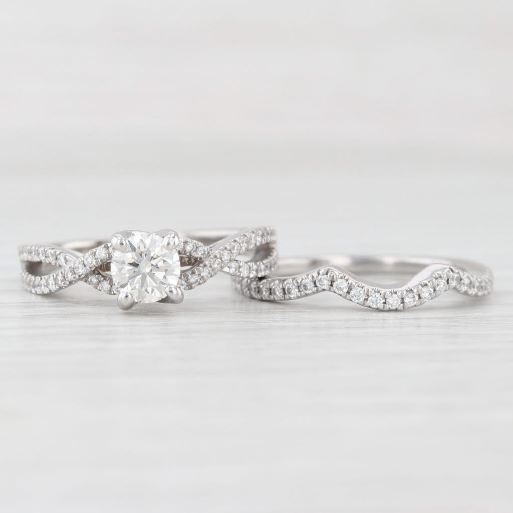 Light Gray Gabriel & Co 0.94ctw Diamond Engagement Ring Wedding Guard Band 14k Gold GIA