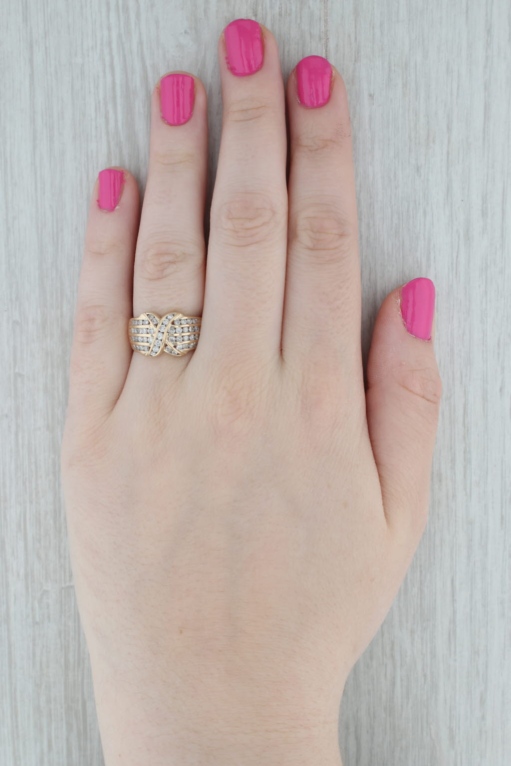 Gray 0.91ctw Diamond X Ring 14k Yellow Gold Size 8