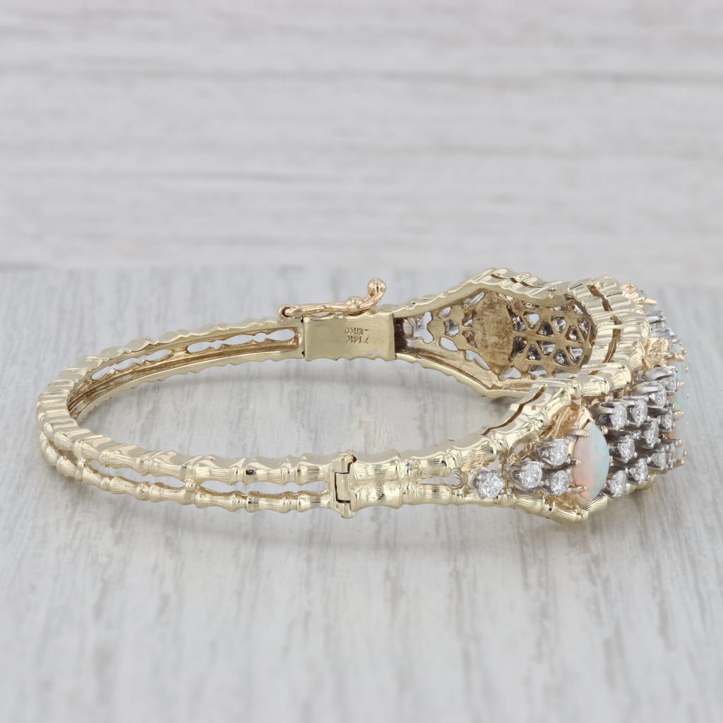 Gray Opal 1.71ctw Diamond Bangle Bracelet 14k Yellow Gold 6.5" Hinged Statement