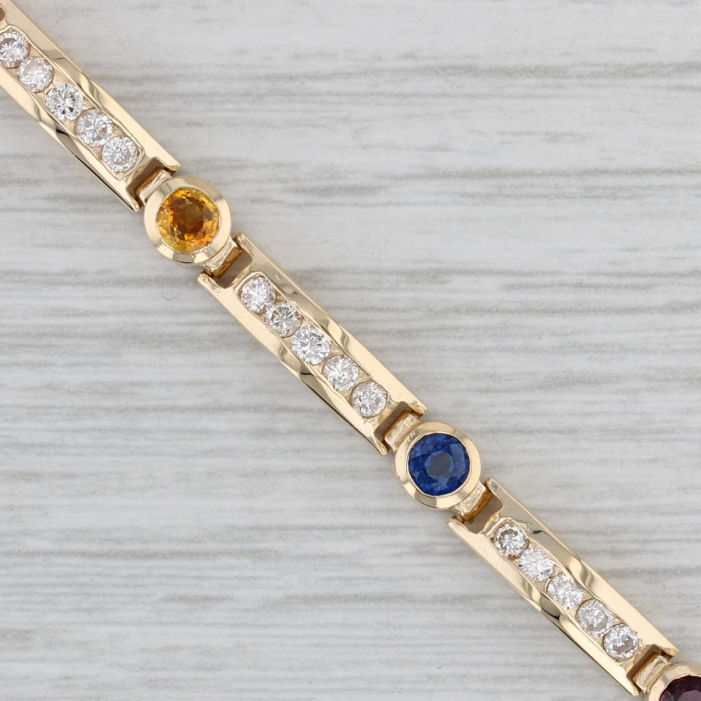 Gray 4ctw Gemstone Bracelet 14k Yellow Gold Diamond Ruby Sapphire 7.5"