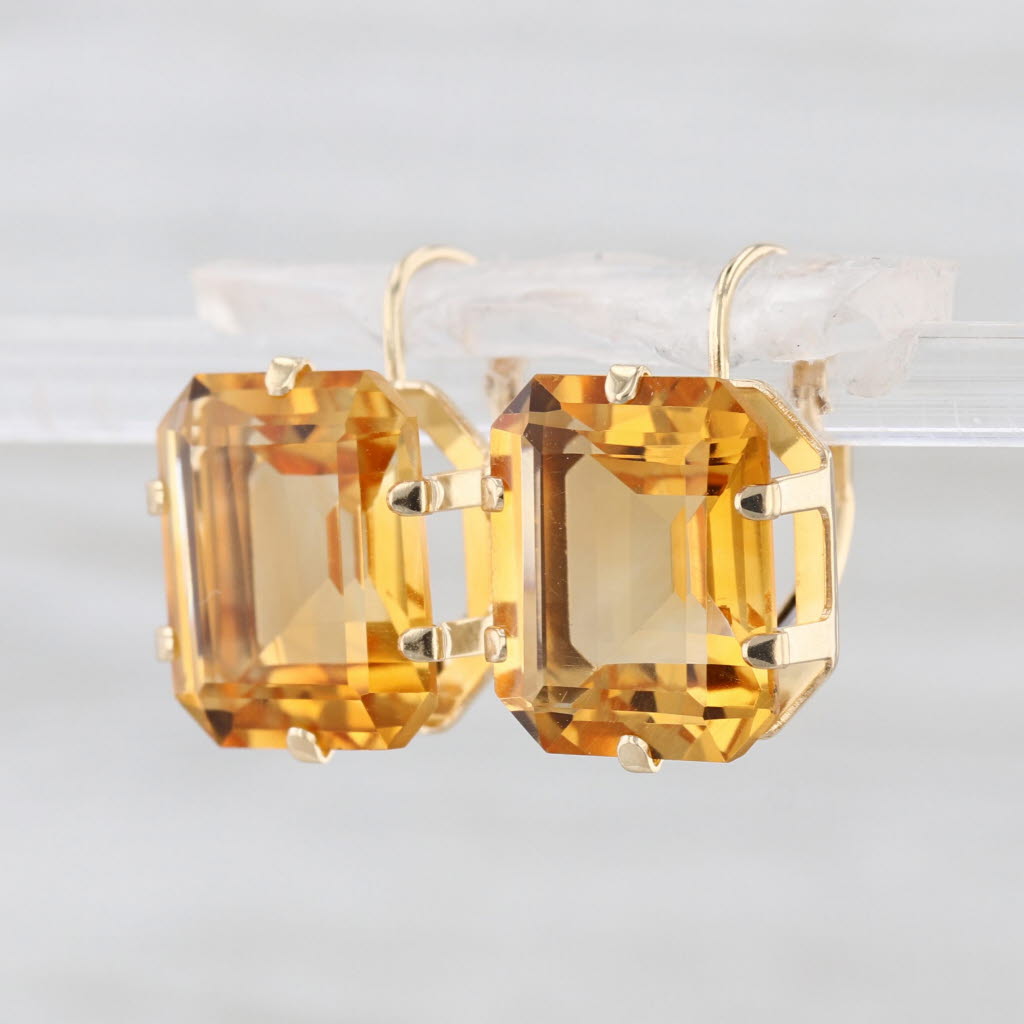 9.40ctw Citrine Solitaire Drop Earrings 14k Yellow Gold Lever Backs