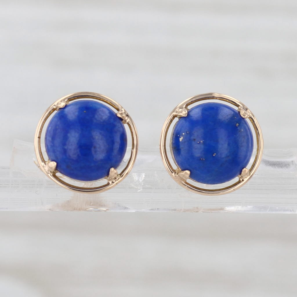 Lapis Lazuli Stud Earrings 14k Yellow Gold Solitaire Cabochon Studs