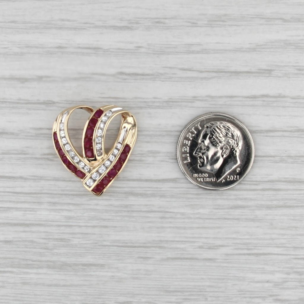 1ctw Red Ruby White Sapphire Open Heart Pendant 14k Yellow Gold