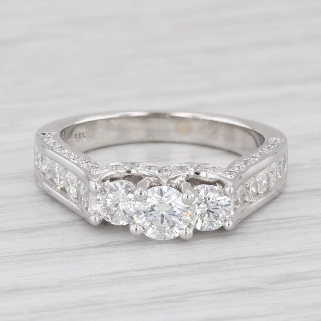 Light Gray 1.31ctw Round 3-Stone Diamond Engagement Ring 14k White Gold Size 6.75