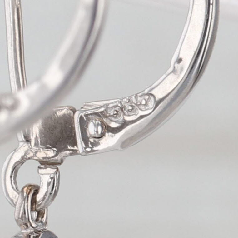 Diamond Flower Dangle Earrings 14k White Gold Leverbacks Floral Drops