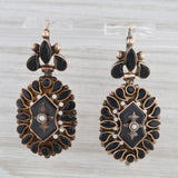Victorian Black Glass Pearl Earrings Gold Filled Antique Pierced Hook Drops