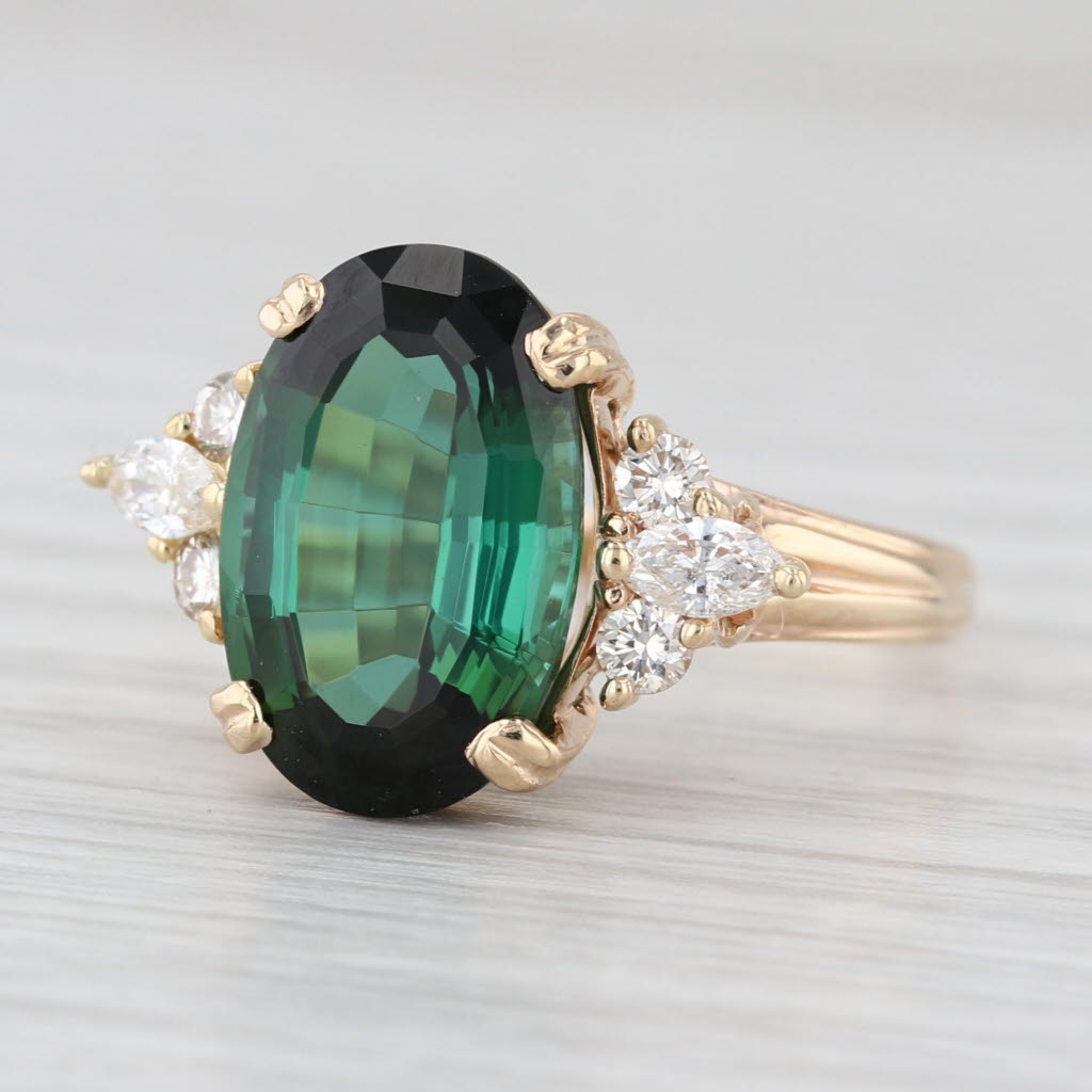6.90ctw Oval Green Tourmaline Diamond Ring 14k Yellow Gold Size 7.75