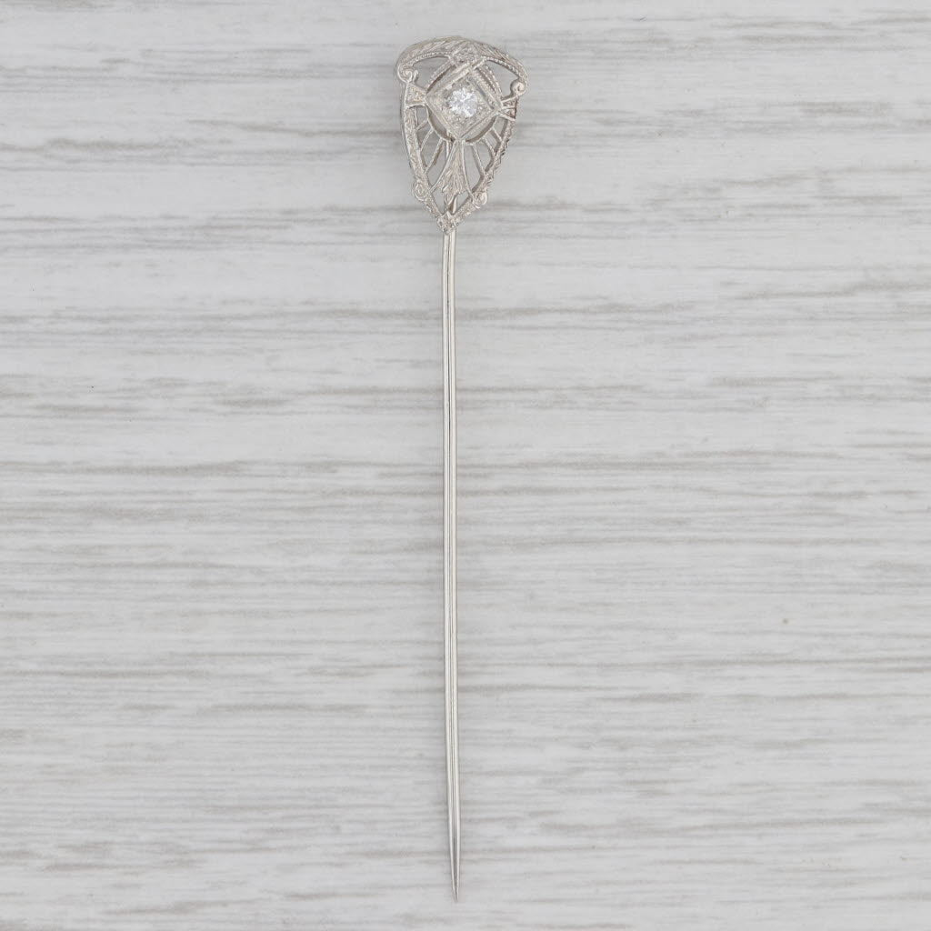 Gray Art Deco Filigree Diamond Stickpin 14k 10k White Gold