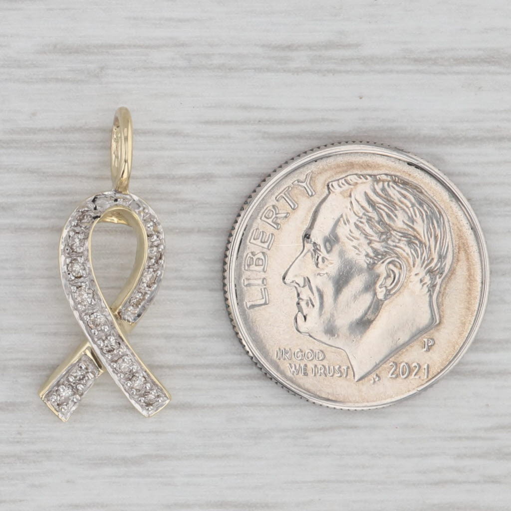 Gray 0.15ctw Diamond Support Ribbon Pendant 14k Yellow Gold Charm