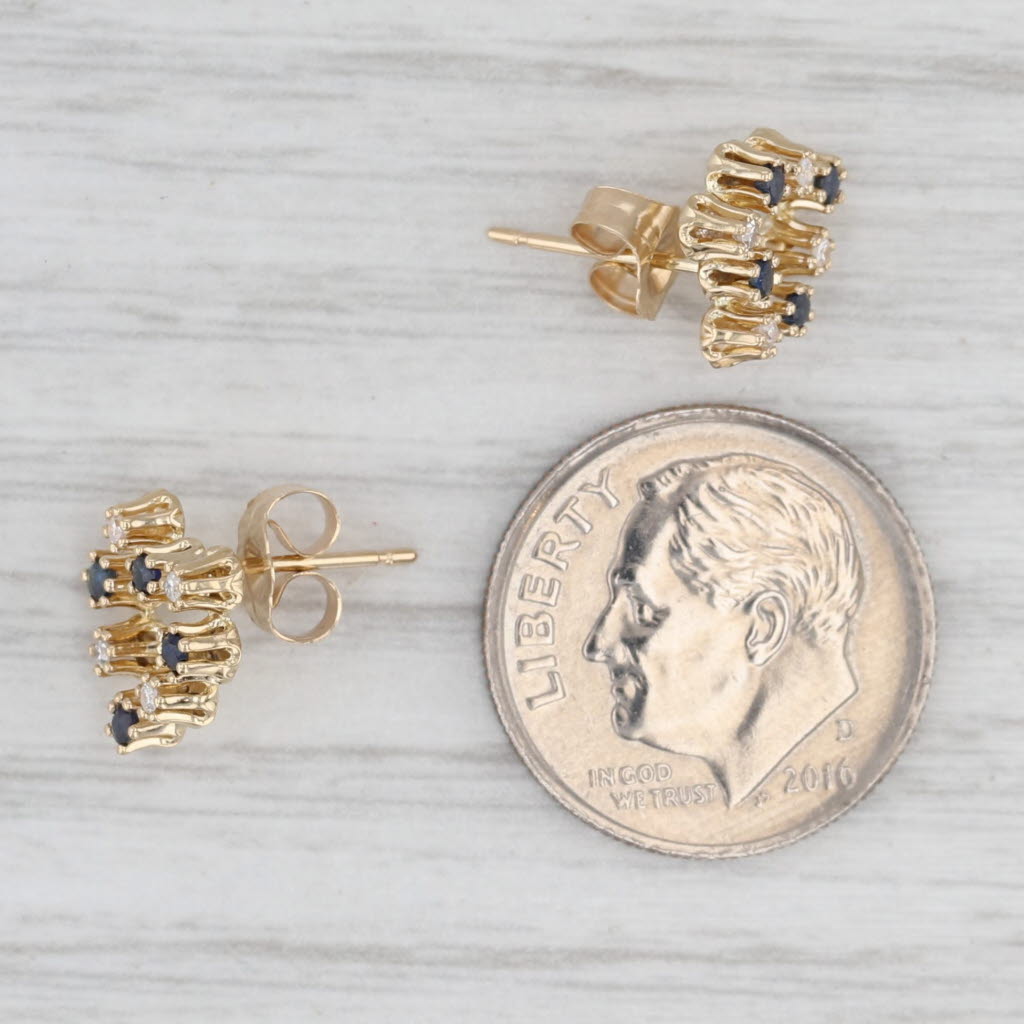 Light Gray 0.20ctw Blue Sapphire Diamond Open Heart Stud Earrings 14k Yellow Gold