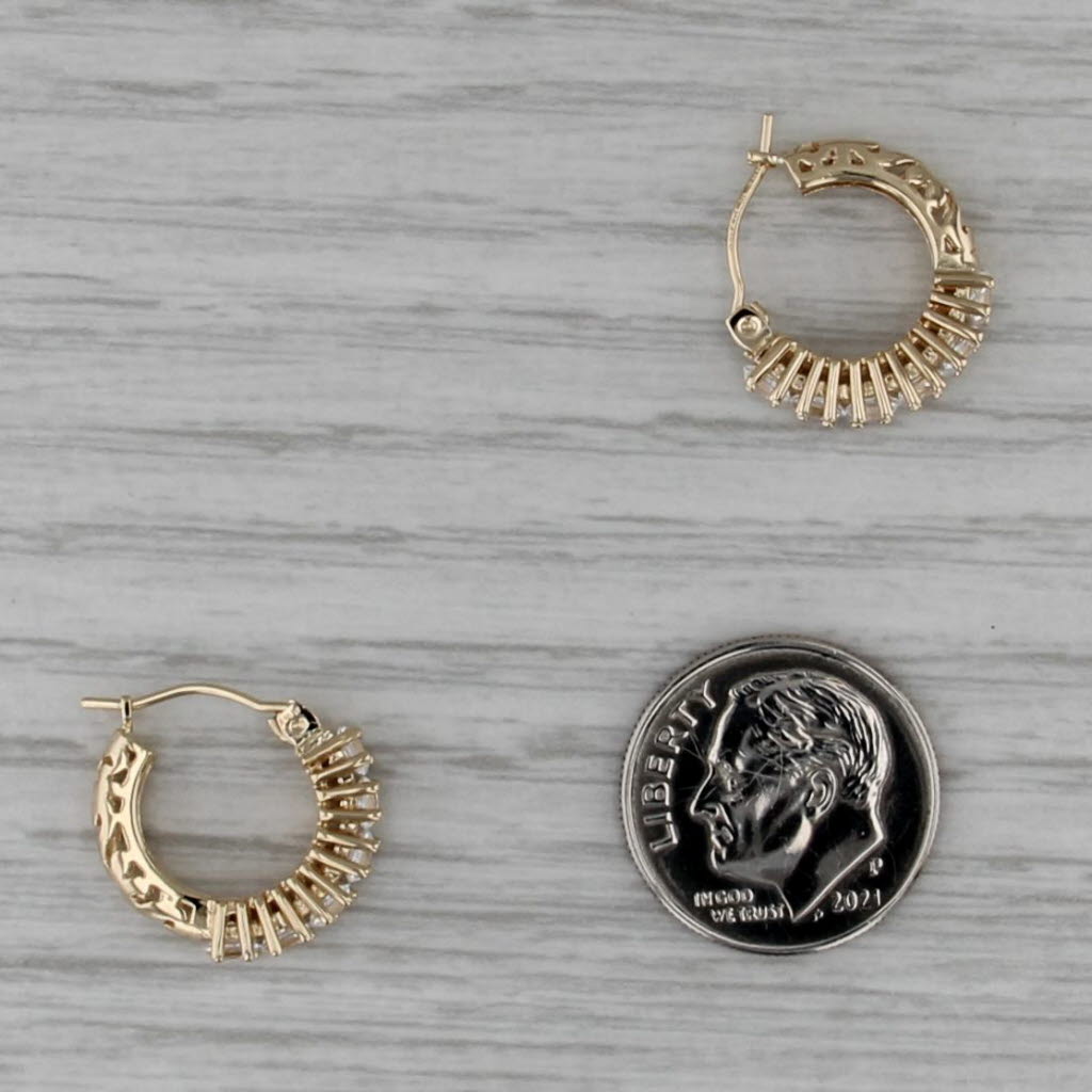 Cubic Zirconia Hoop Huggie Earrings 14k Yellow Gold Snap Top Hoops