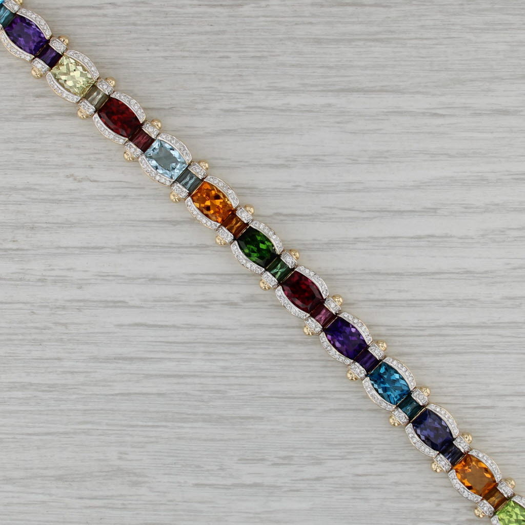 26.98ctw Gemstone Tennis Bracelet 14k Gold Peridot Citrine Topaz Amethyst Aqua