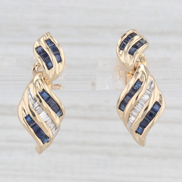 1.05ctw Blue Sapphire Diamond Drop Earrings 14k Yellow Gold Town & Country