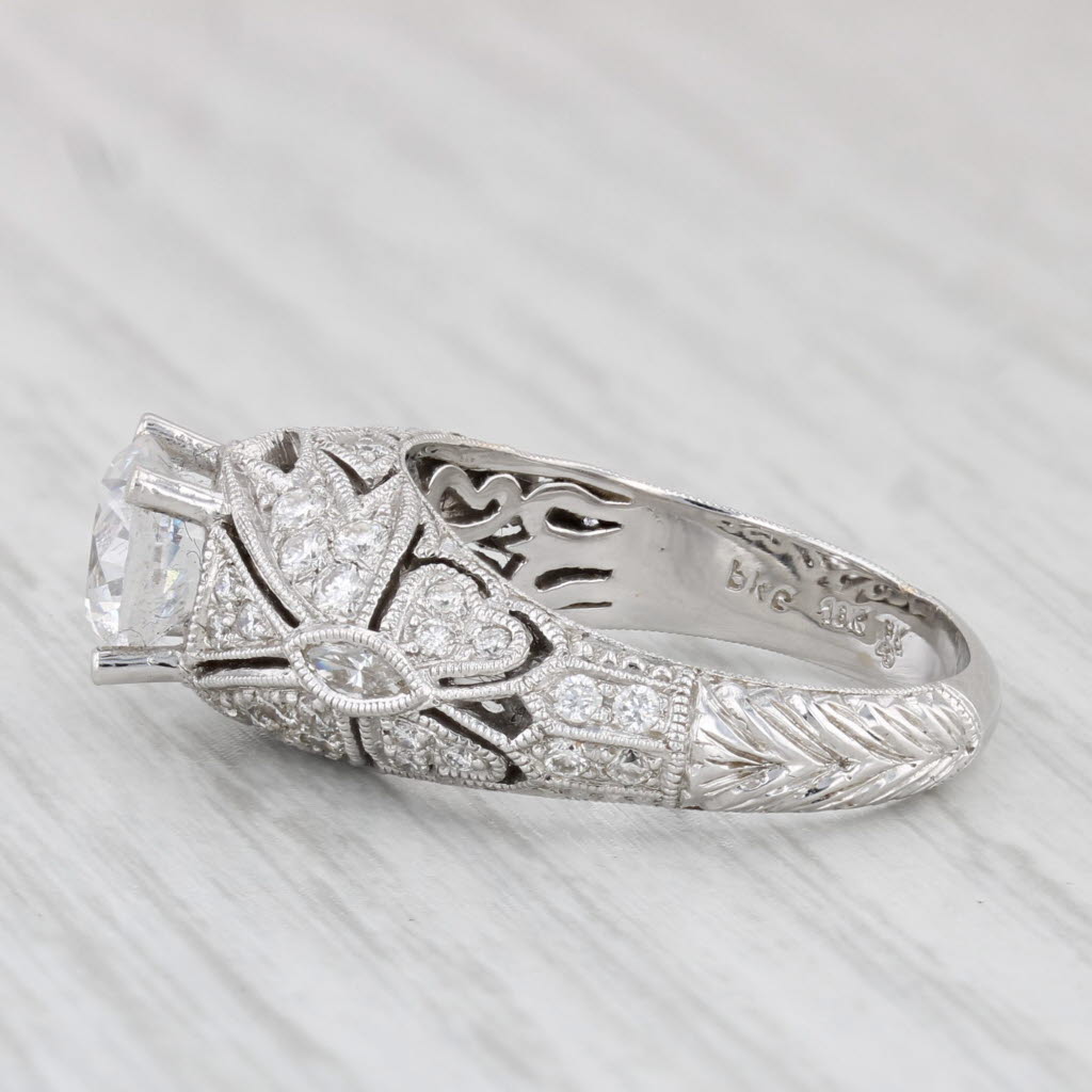 Light Gray New Beverley K Round Diamond Semi Mount Engagement Ring 18k White Gold Size 6.25