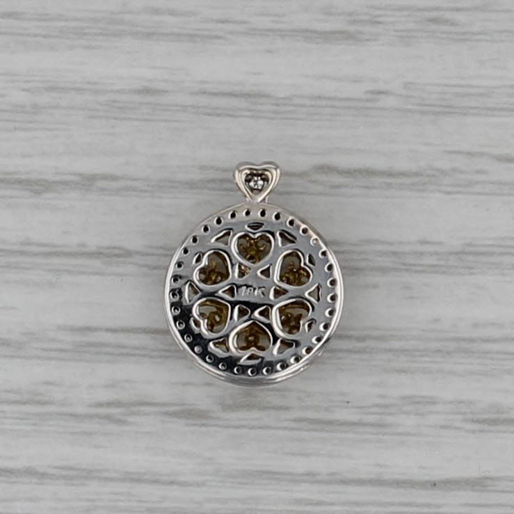 0.27ct Diamond Hearts Pendant 18k Yellow White Gold Ornate filigree Drop