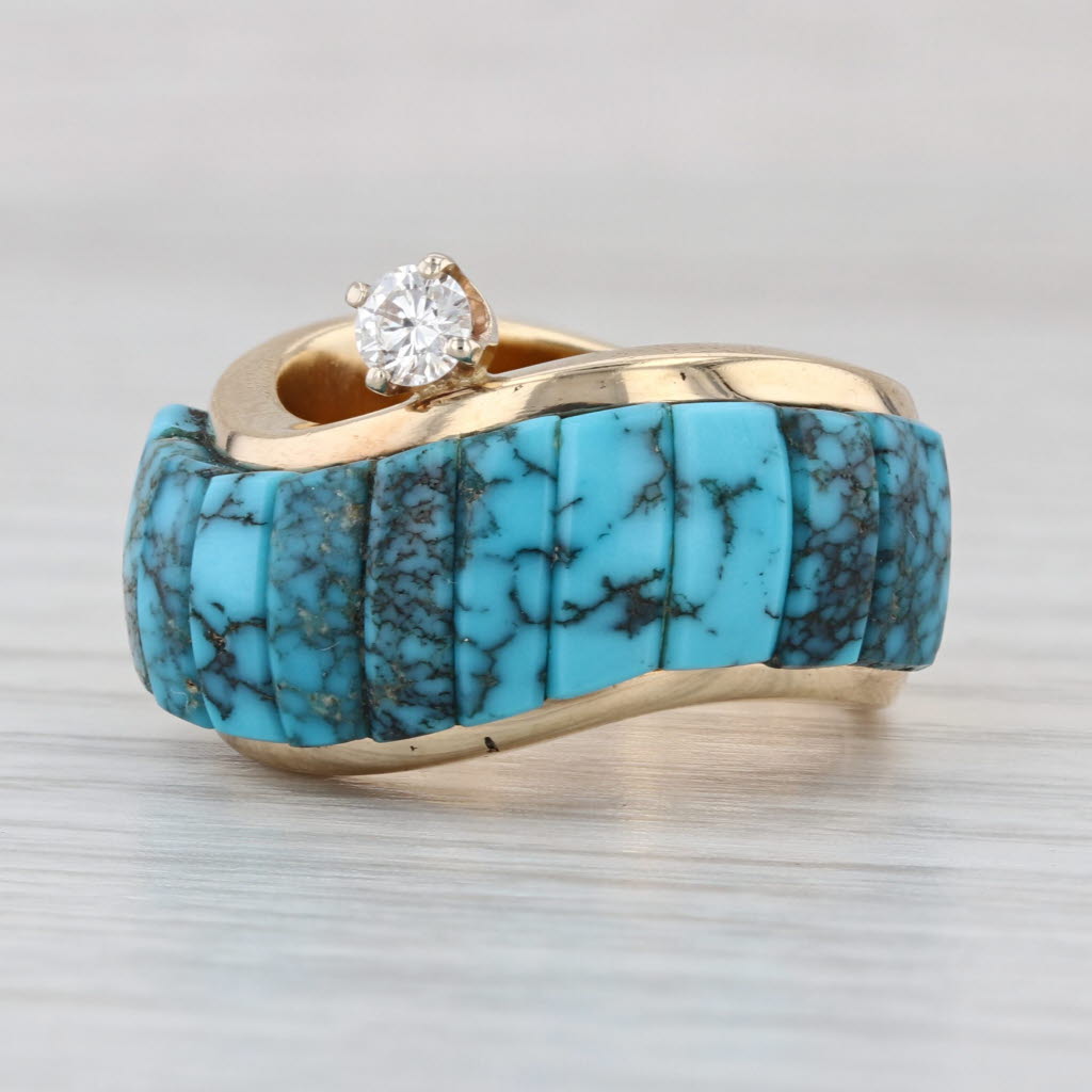 Harvey Begay Navajo Ring Turquoise Diamond 14k Gold Vintage Native American