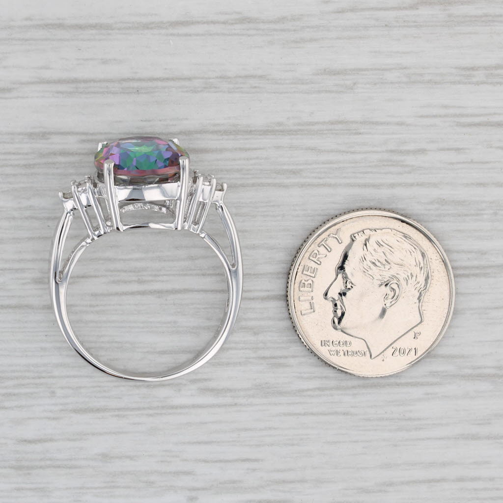 Gray 5.19ctw Oval Mystic Topaz Diamond Ring 10k White Gold Size 6.5